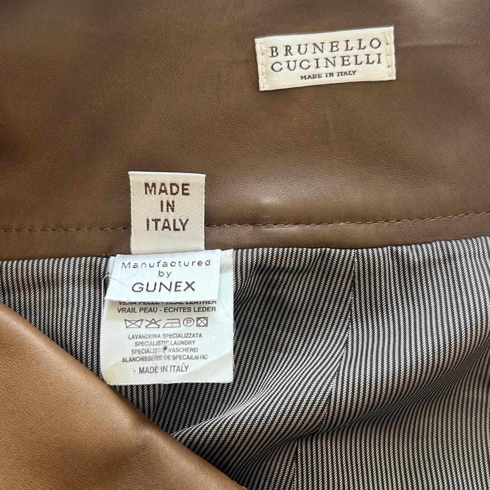 Buttery-soft Brunello Cucinelli full brown leather skirt with pockets - Picture 7 of 14